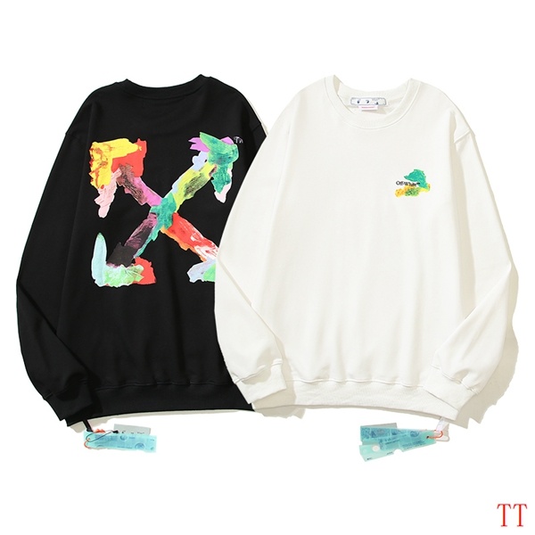 Off-White crewneck sweatshirt in black or white with multicolor graphic print