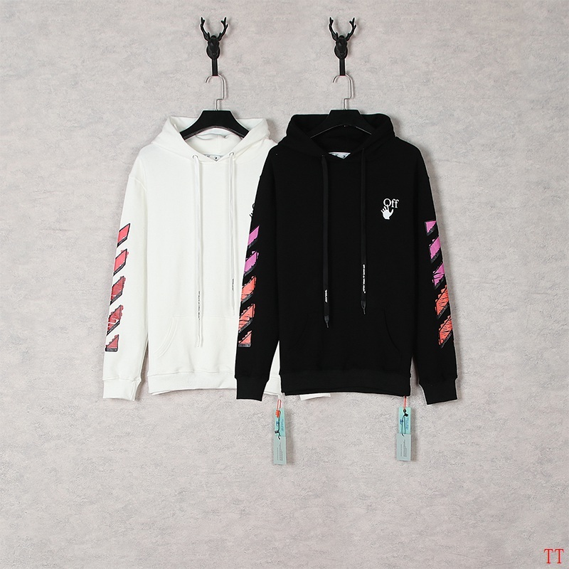 Off-White hooded sweatshirt with diagonal stripe print in white and black