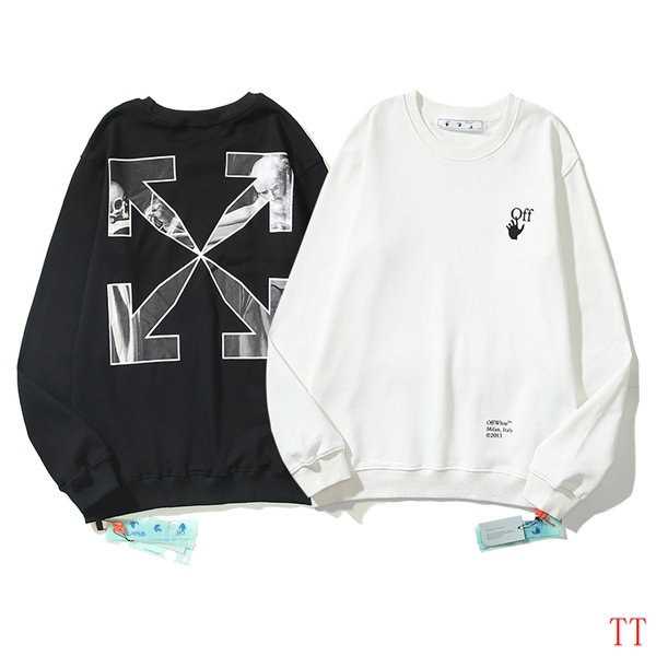 Off-White crewneck sweatshirt in black with arrow print or white with hand logo