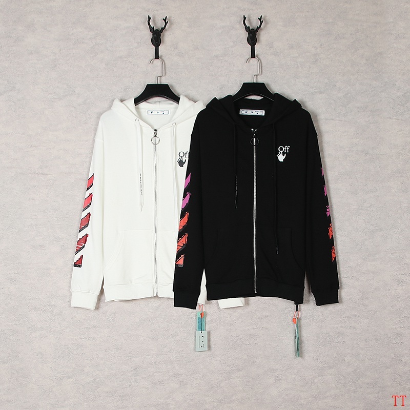 Off-White zip-up hoodie with diagonal arrow print, White and Black