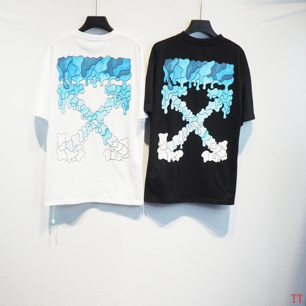 Off-White short-sleeve T-shirt with blue gradient arrow print, White/Black